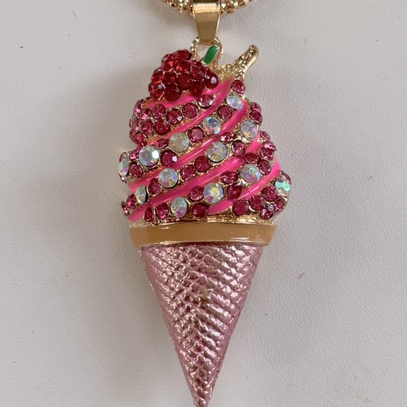 Betsey Johnson Jewelry - BETSEY JOHNSON GOLD ALLOY AND CRYSTAL PINK ICE CREAM CONE NECKLACE
